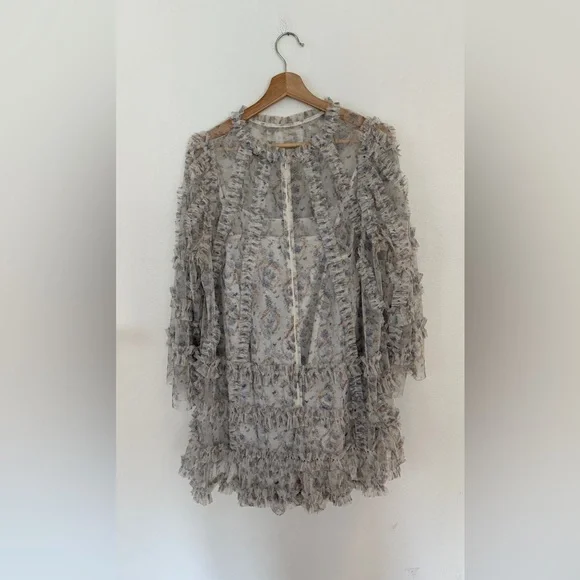 Mac Duggal Long-Sleeve Printed Mesh A-Line Mini Dress - Picture 8 of 13